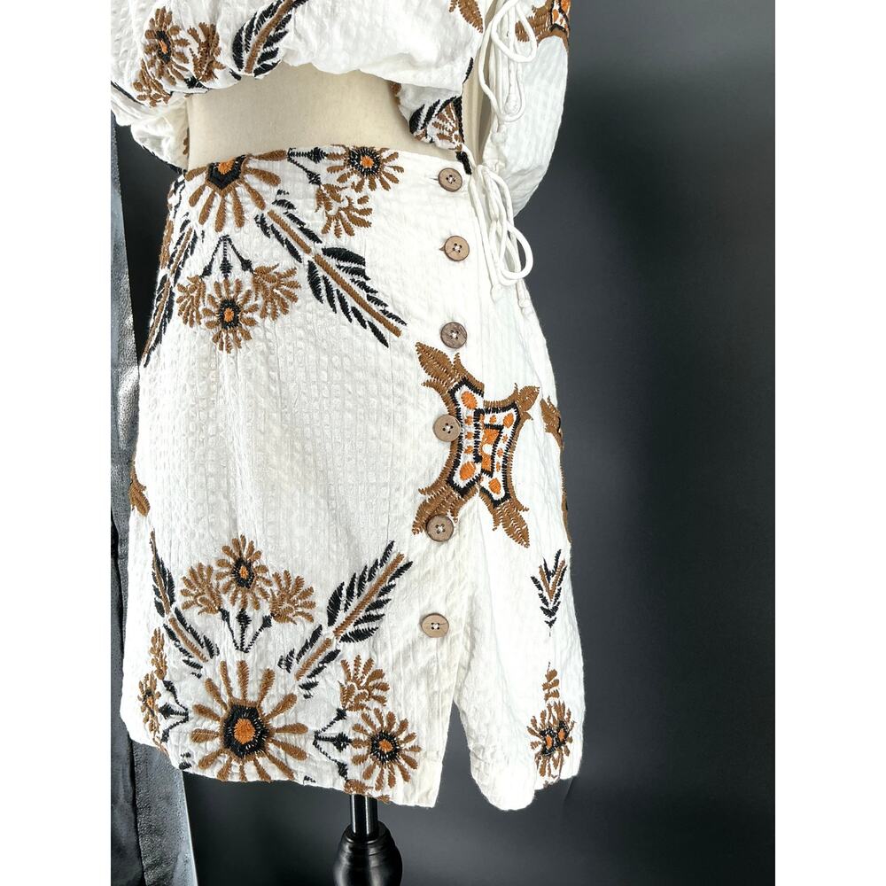 Free People Size 2 Embroidered Cutout Mini Dress Ivory Boho Open Back Cotton - Picture 3 of 11